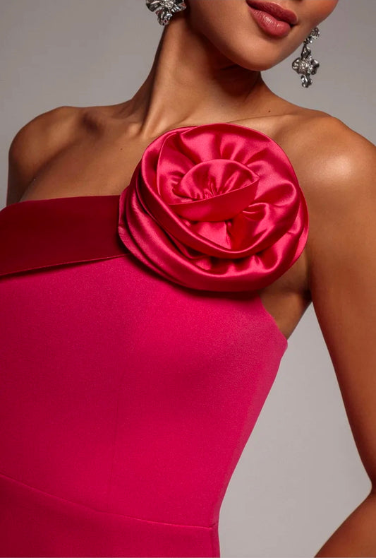 Magenta Goddiva One Shoulder Stretch Midi Dress.