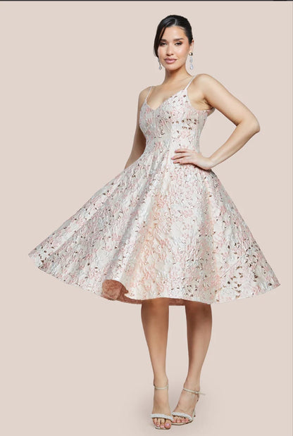 Goddiva Blush Jacquard Strappy Midi Dress