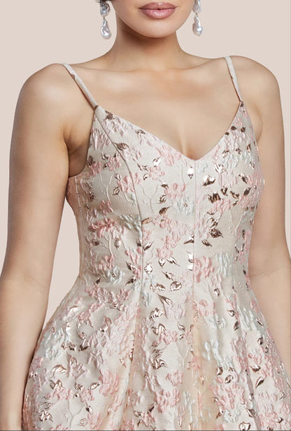 Goddiva Blush Jacquard Strappy Midi Dress