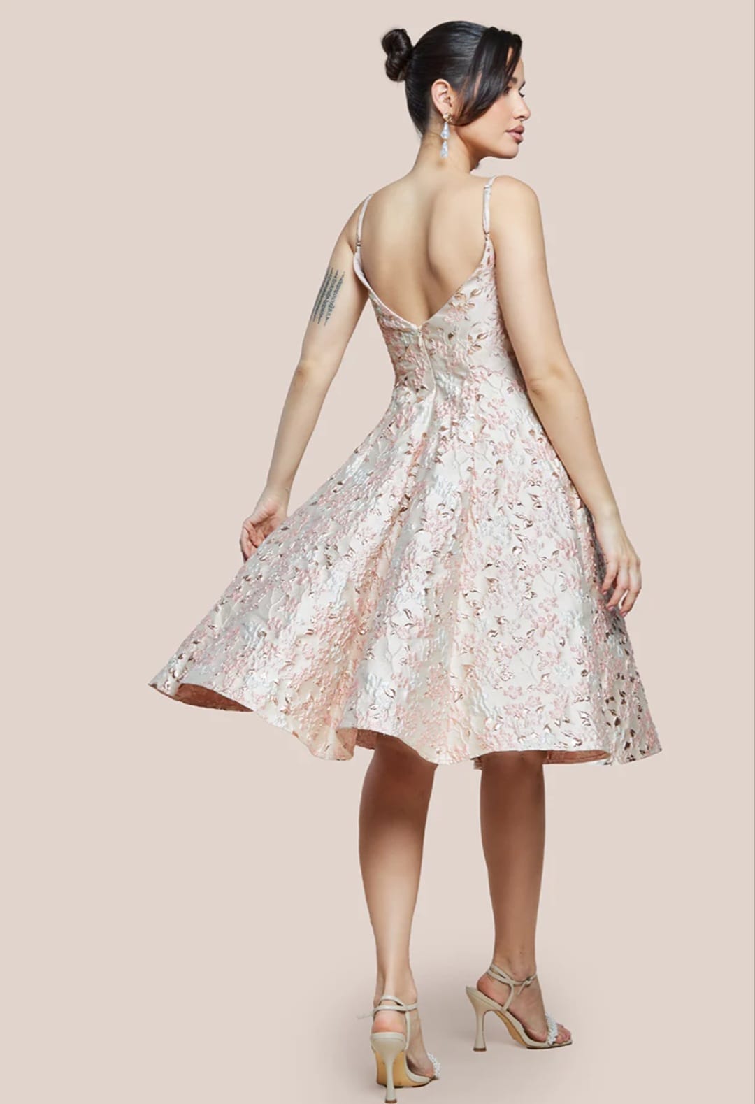 Goddiva Blush Jacquard Strappy Midi Dress