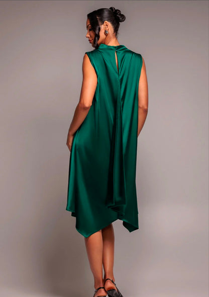 Goddiva Cowl Neck Back Wing Satin High Low Midi Dress