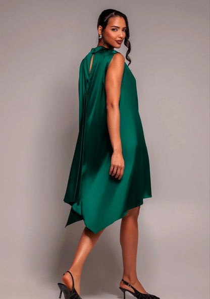 Goddiva Cowl Neck Back Wing Satin High Low Midi Dress