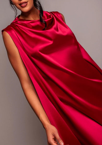 Goddiva Cowl Neck Back Wing Satin High Low Midi Dress