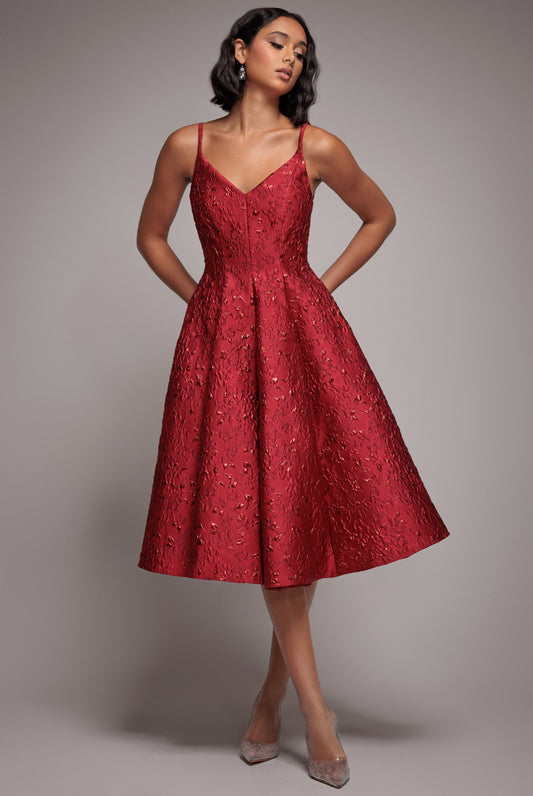 Goddiva Jacquard Strappy Midi Dress