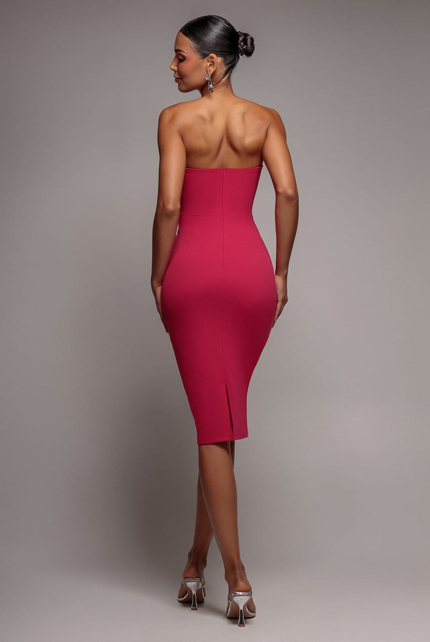 Magenta Goddiva One Shoulder Stretch Midi Dress.