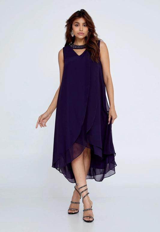 Sleeveless Midi Chiffon Colum regular Casual Dress