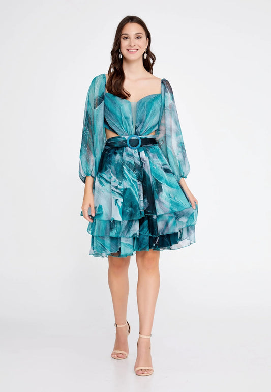 Off shoulder Mini Tuffle Column Regular Cocktail Dress.