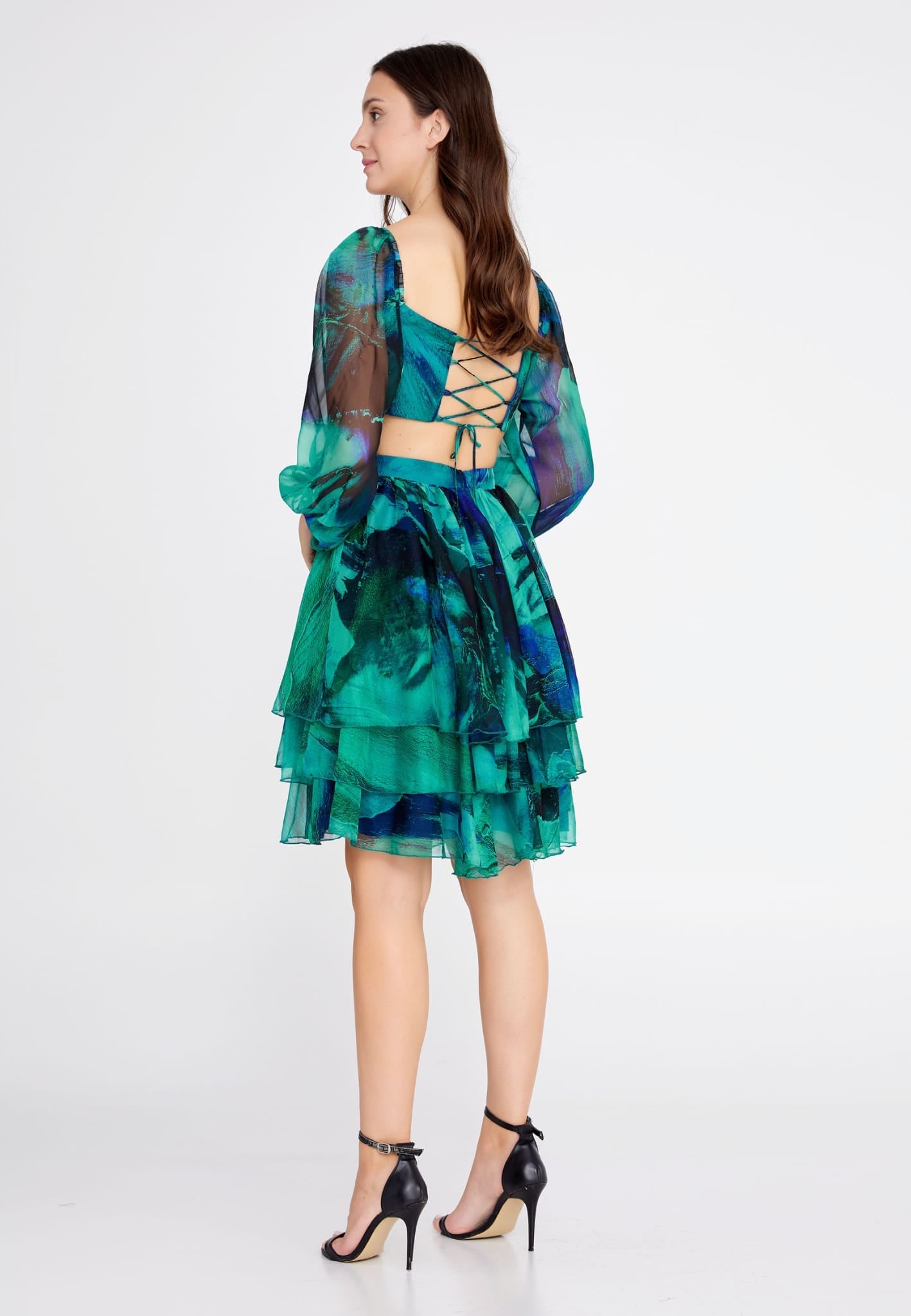Green/Blue Off shoulder Mini Tuffle Column Regular Cocktail Dress.