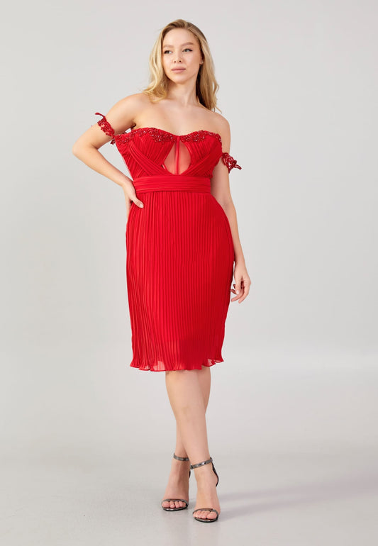 Off Shoulder Mini Chiffon Column Regular Evening dress