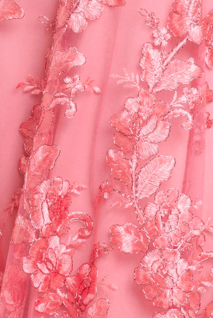 Coral Goddiva Halter Neck Lace High And Low Dress