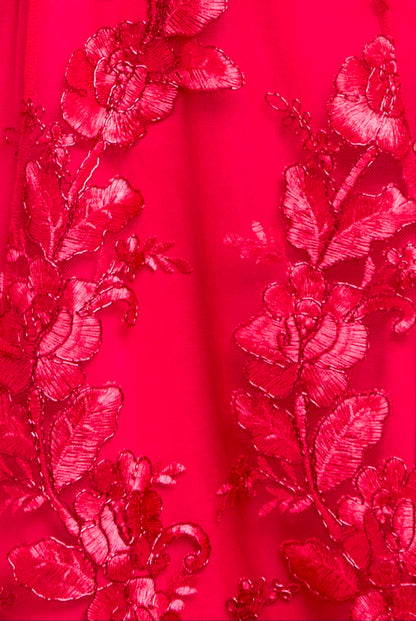 Magenta Goddiva Halter Neck Lace High And Low Dress