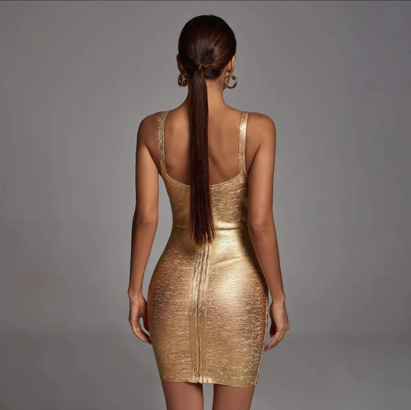 Gold Metallic Spaghetti-Strap Cocktail Dress