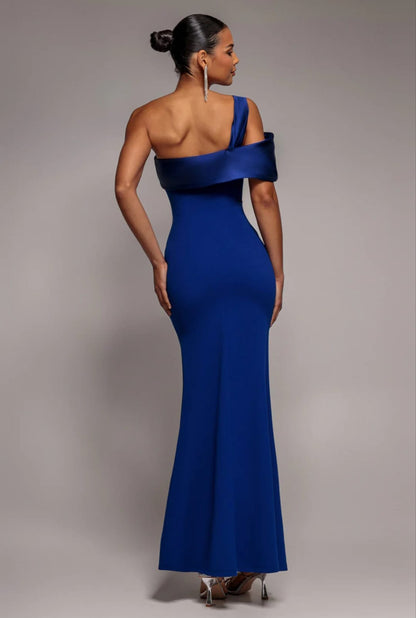 Goddiva One Shoulder Satin Band Maxi Dress