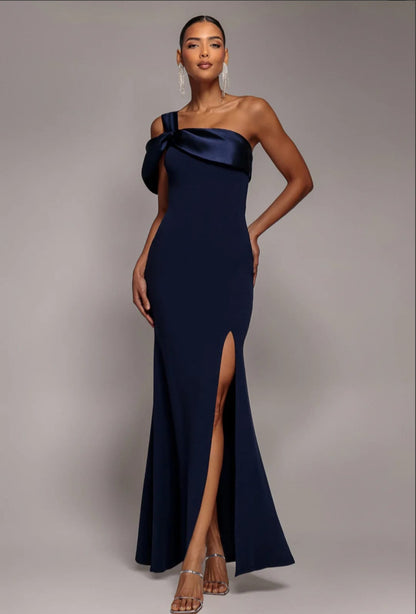 Goddiva One Shoulder Satin Band Maxi Dress