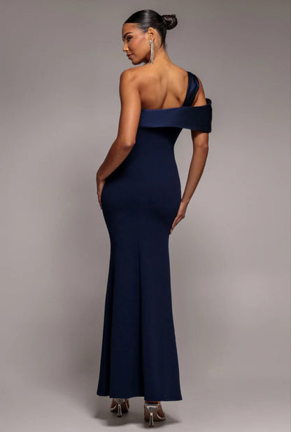 Goddiva One Shoulder Satin Band Maxi Dress