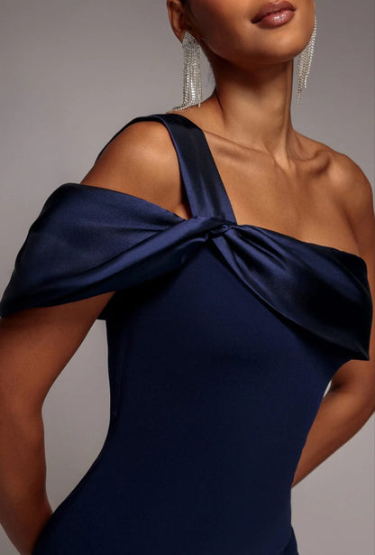 Goddiva One Shoulder Satin Band Maxi Dress