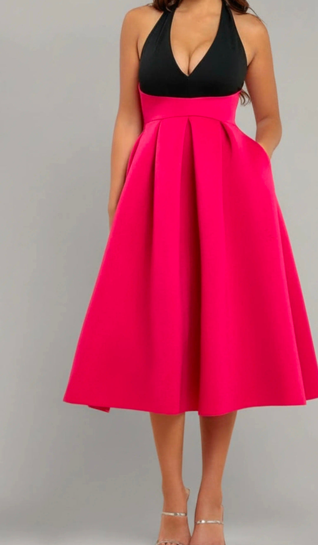 Goddiva Halter Neck Pleated A Line Midaxi Dress