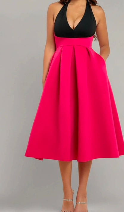 Goddiva Halter Neck Pleated A Line Midaxi Dress