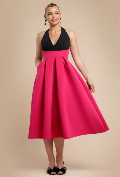 Goddiva Halter Neck Pleated A Line Midaxi Dress
