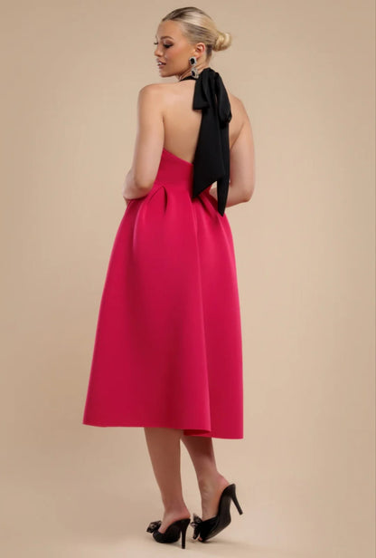 Goddiva Halter Neck Pleated A Line Midaxi Dress