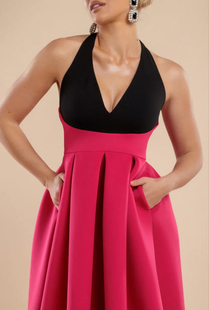 Goddiva Halter Neck Pleated A Line Midaxi Dress
