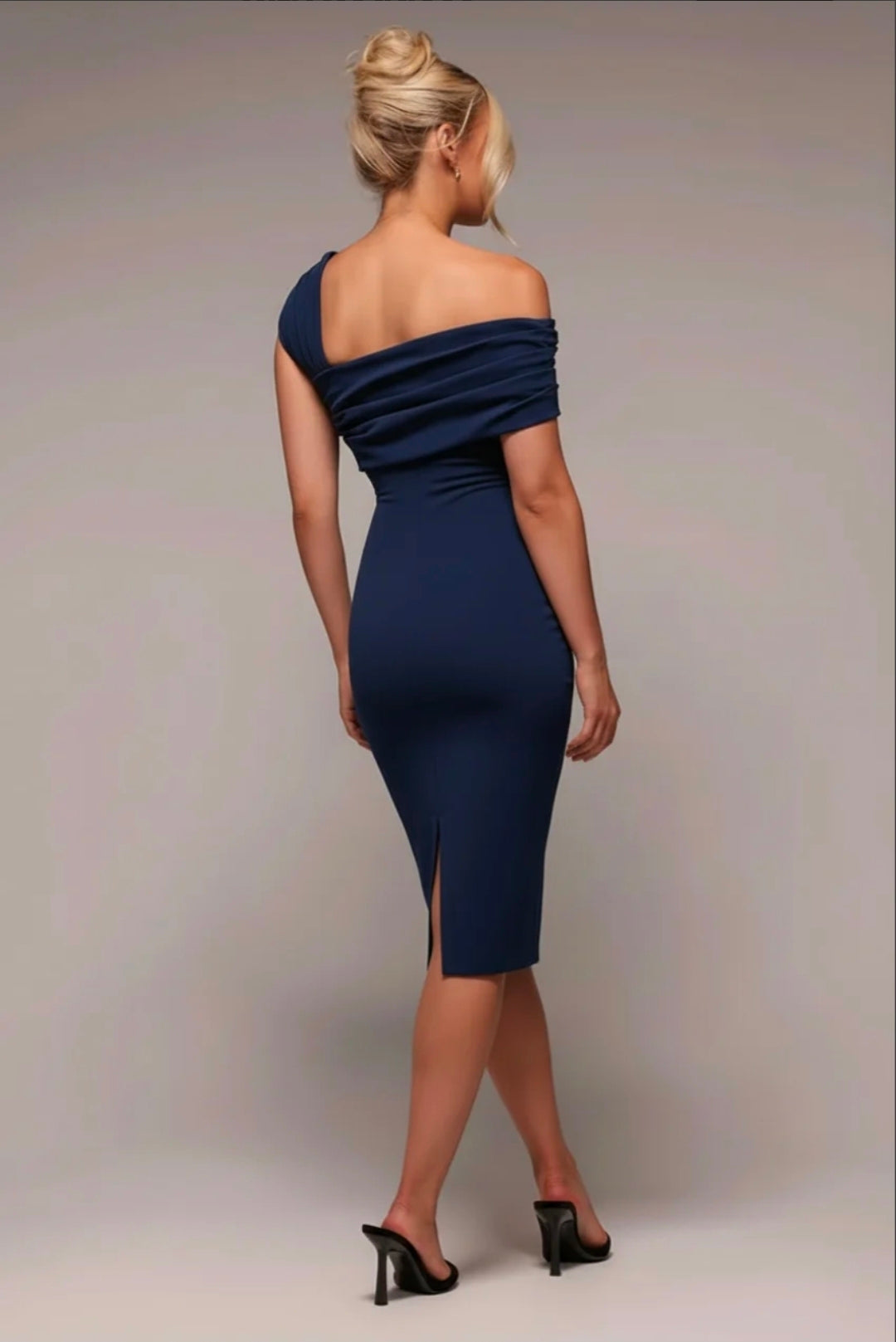 Goddiva Scuba Crepe Pleated Drop Shoulder Midi Dress