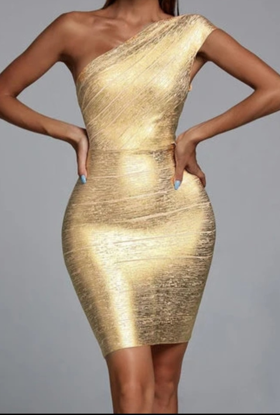 Gold one shoulder bodycon bandage dress