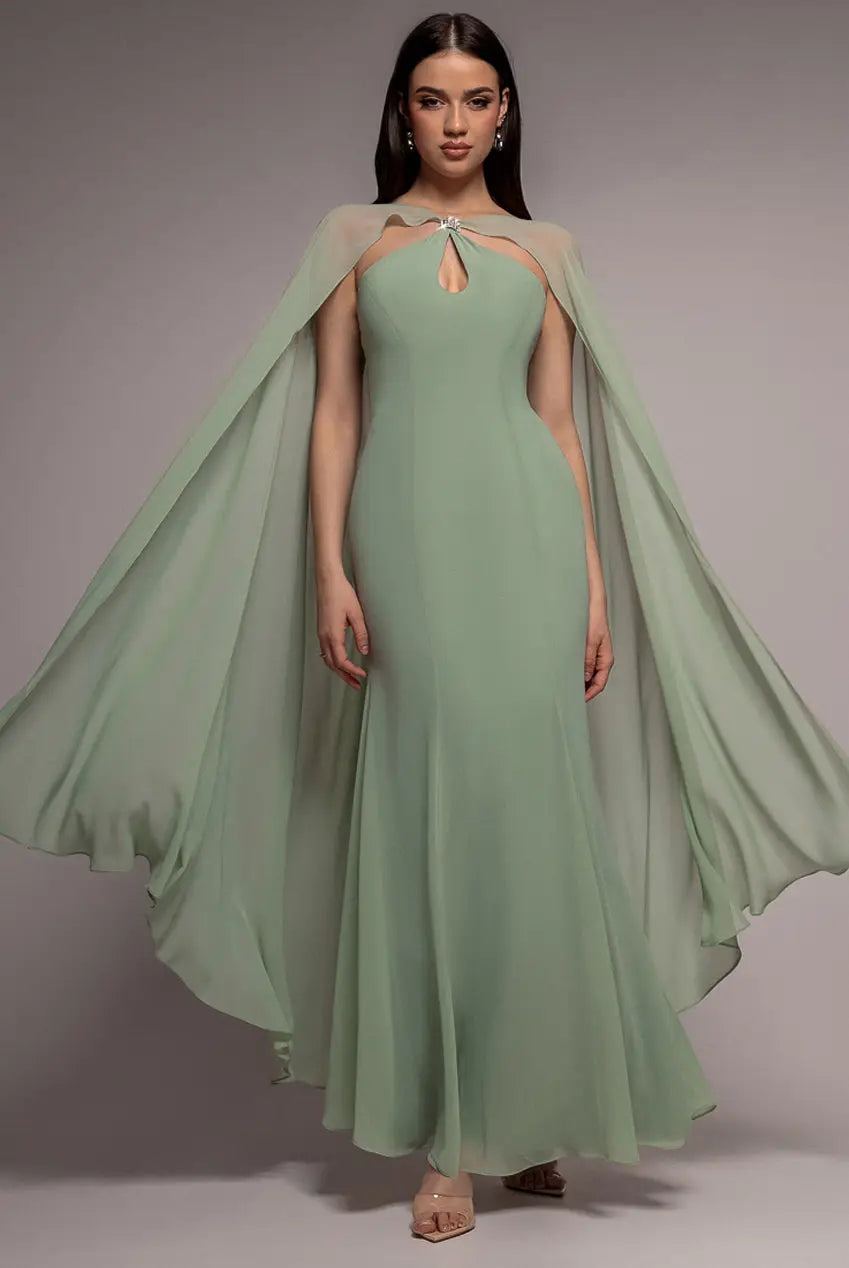 Goddiva Multiway Cape Chiffon With Embellished Trim Maxi Dress