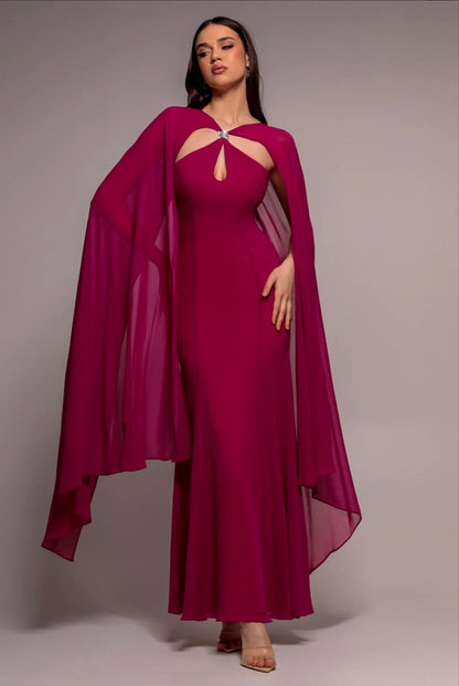 Goddiva Multiway Cape Chiffon With Embellished Trim Maxi Dress