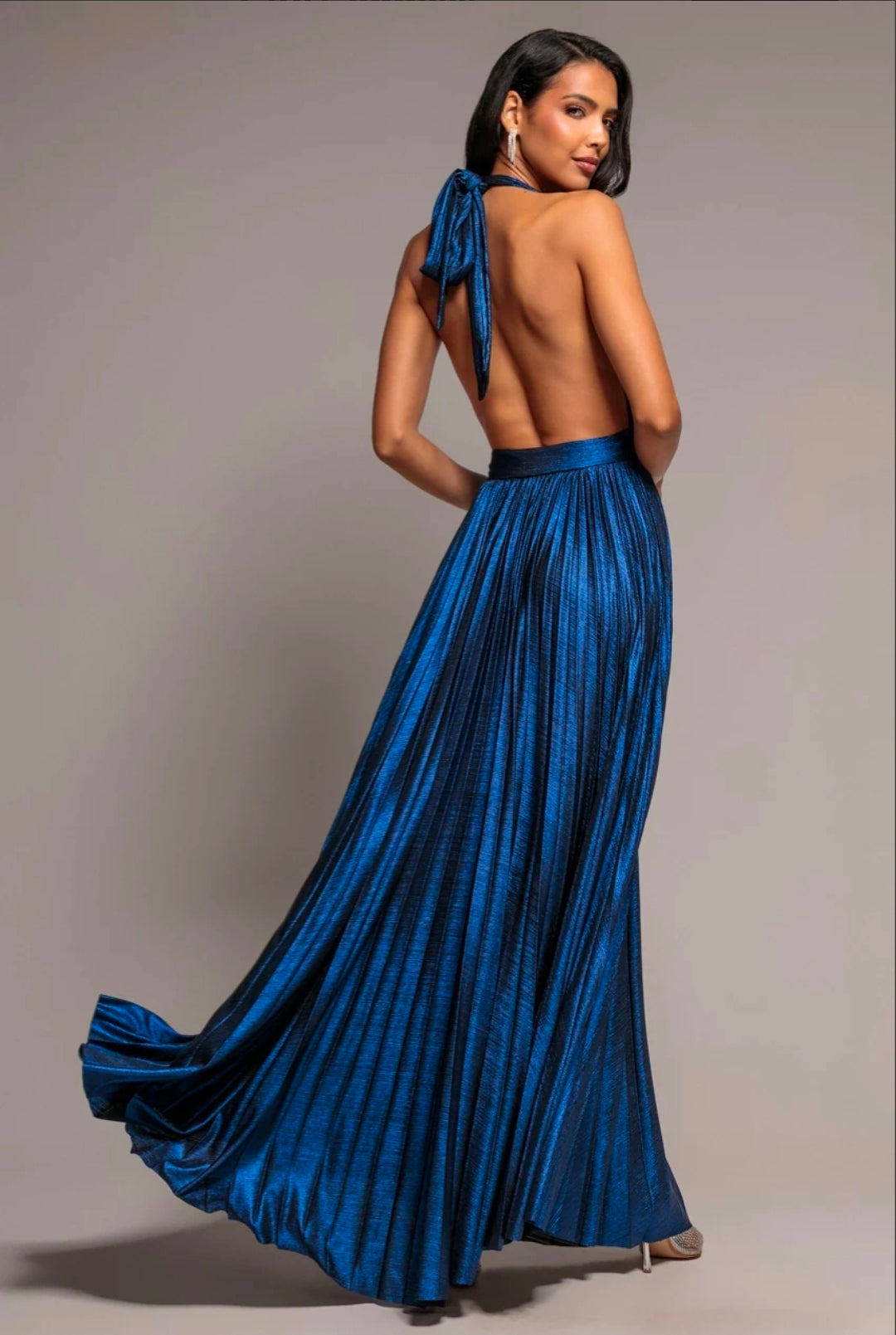 Goddiva Sunrise Foil Halterneck A-Line Maxi Dress