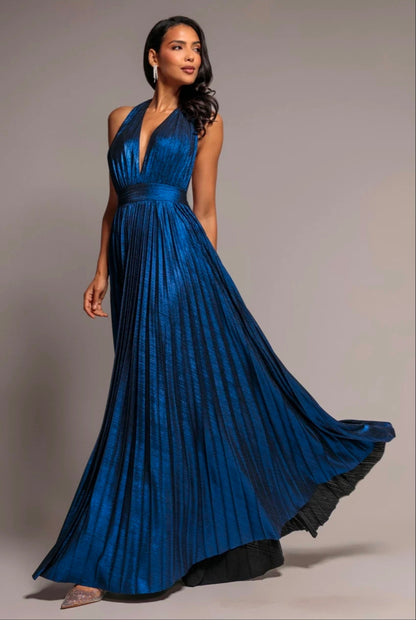 Goddiva Sunrise Foil Halterneck A-Line Maxi Dress