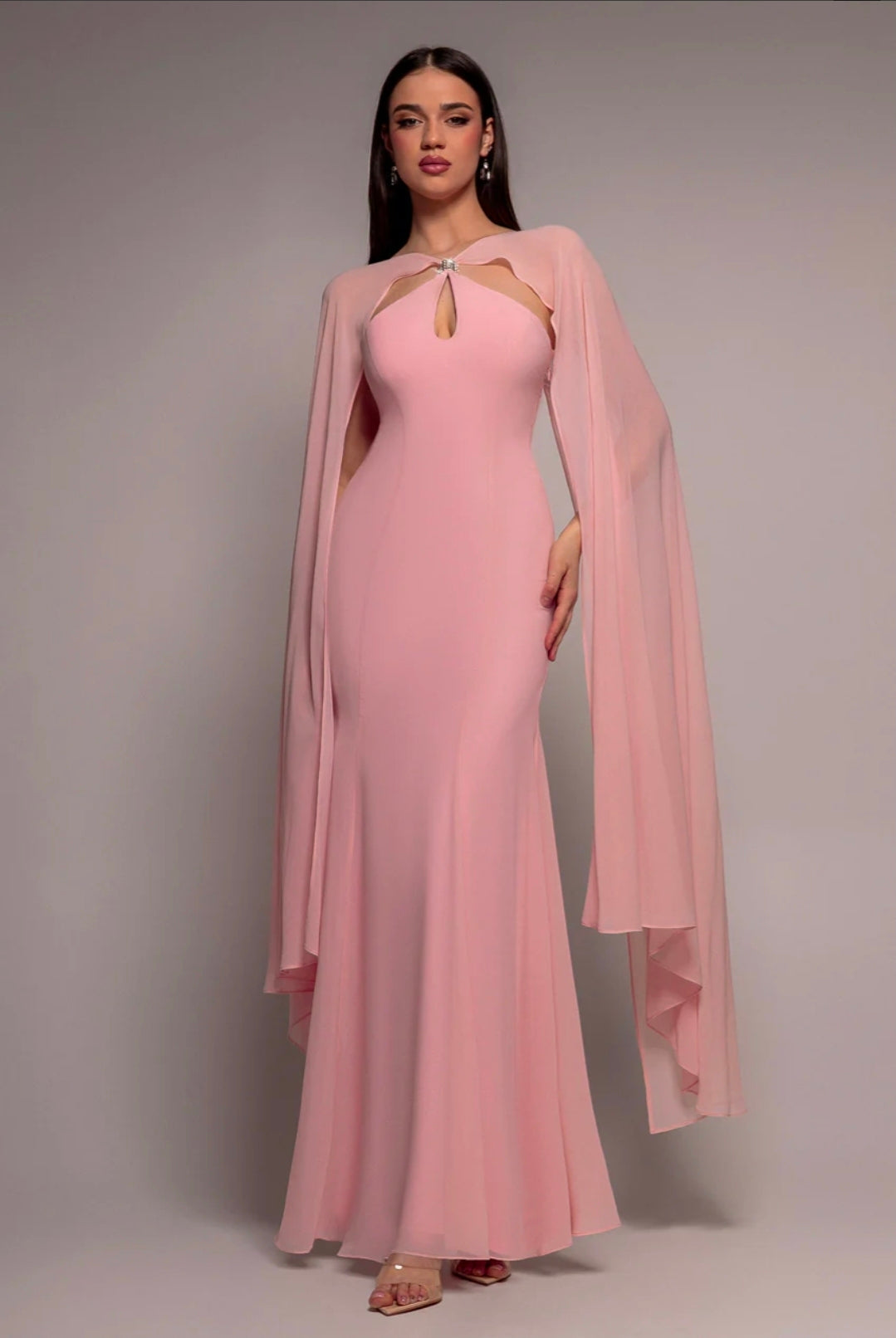 Goddiva Multiway Cape Chiffon With Embellished Trim Maxi Dress