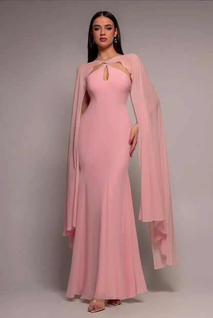 Goddiva Multiway Cape Chiffon With Embellished Trim Maxi Dress
