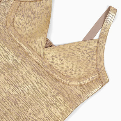 Gold Metallic Spaghetti-Strap Cocktail Dress