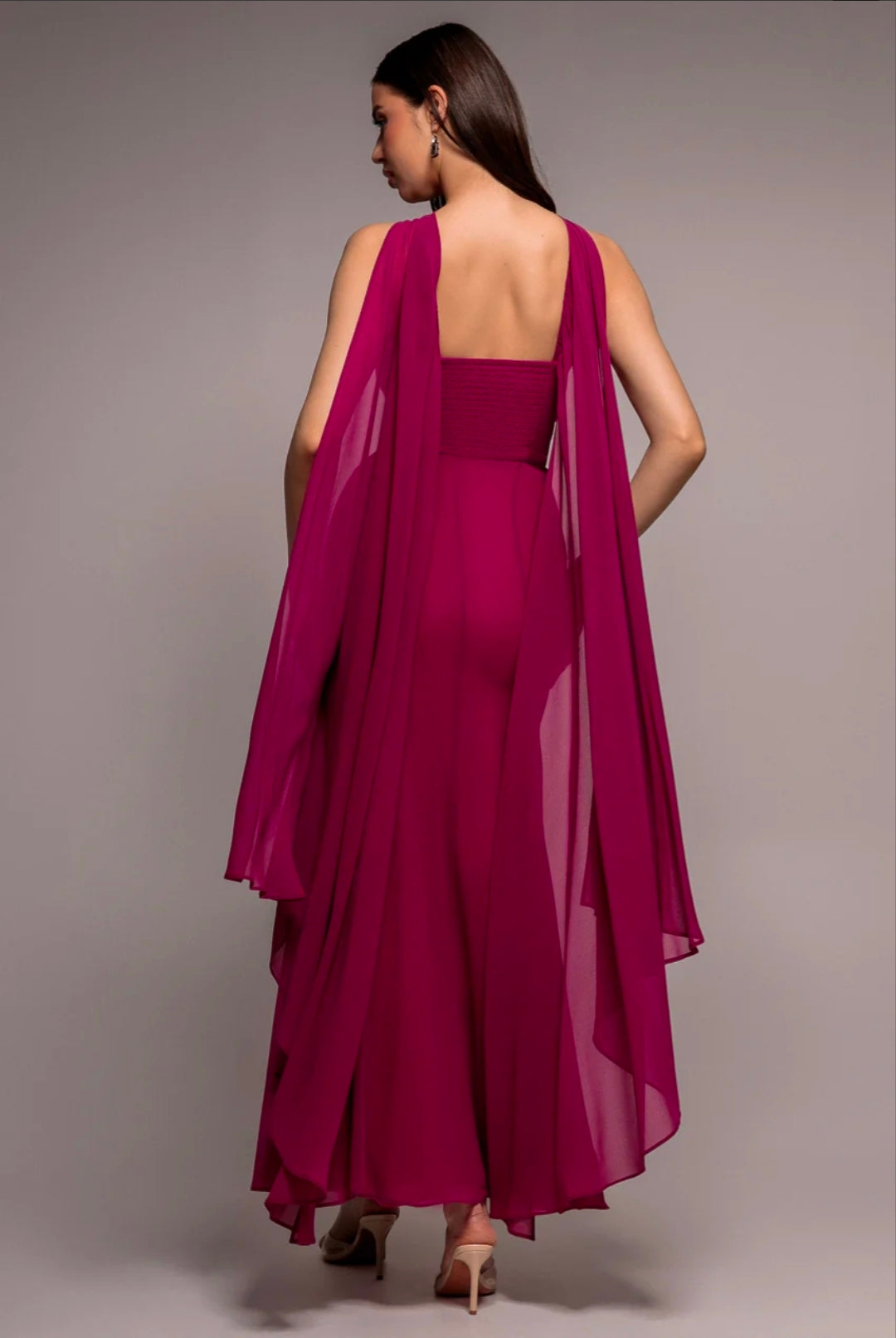 Goddiva Multiway Cape Chiffon With Embellished Trim Maxi Dress