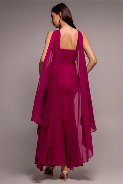 Goddiva Multiway Cape Chiffon With Embellished Trim Maxi Dress