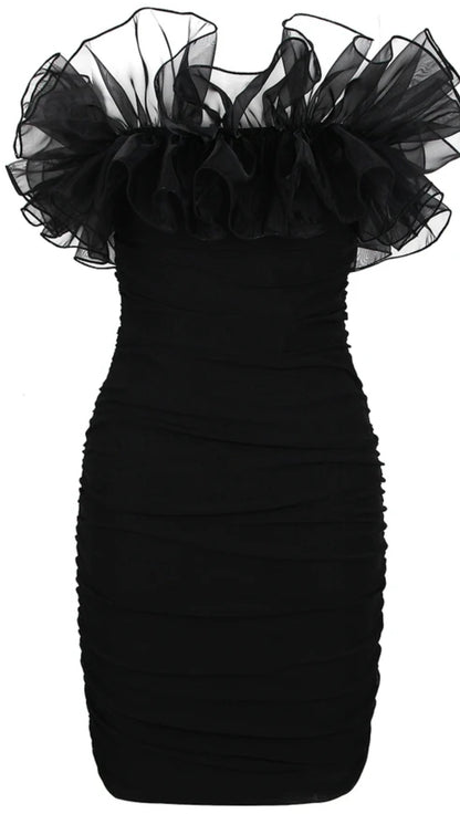 Black Mesh Ruffle Top Tube Bodycon Dress