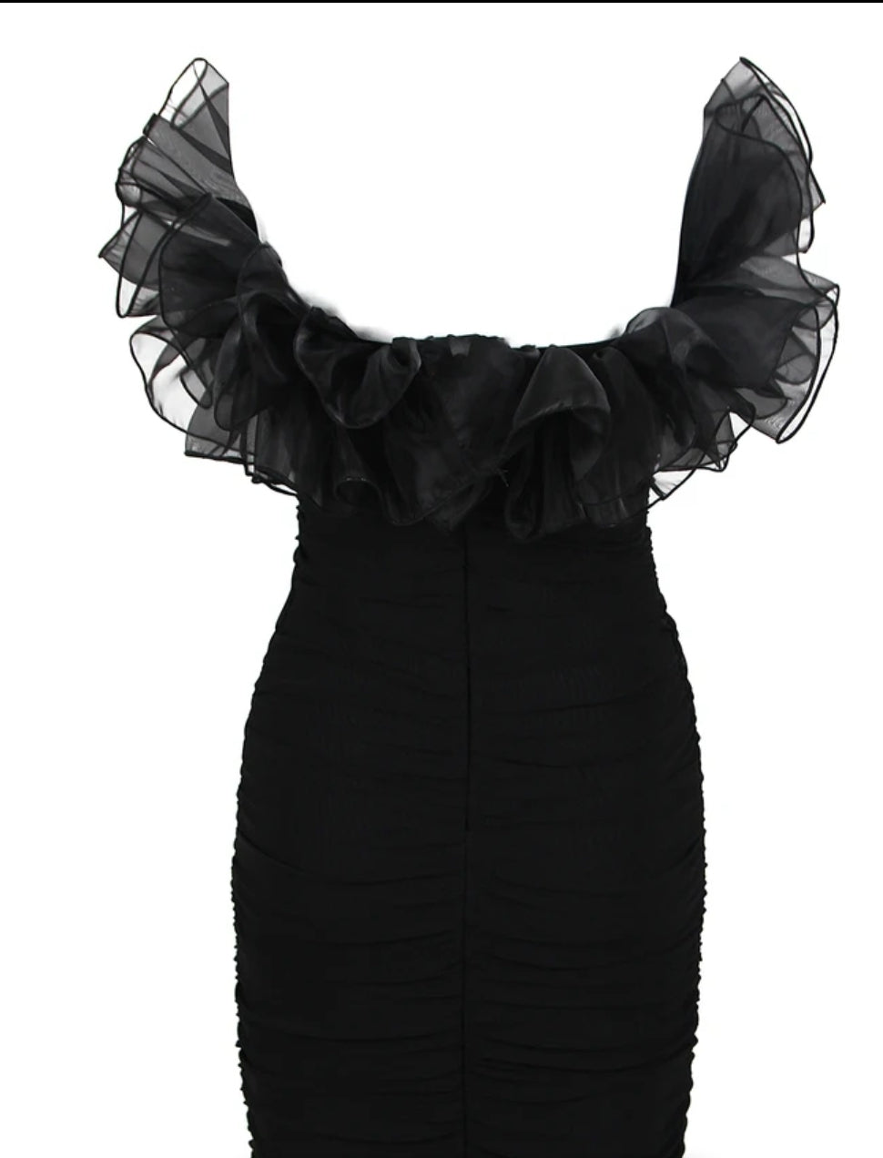 Black Mesh Ruffle Top Tube Bodycon Dress