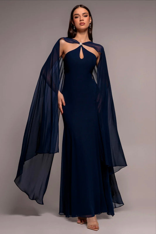 Goddiva Multiway Cape Chiffon With Embellished Trim Maxi Dress