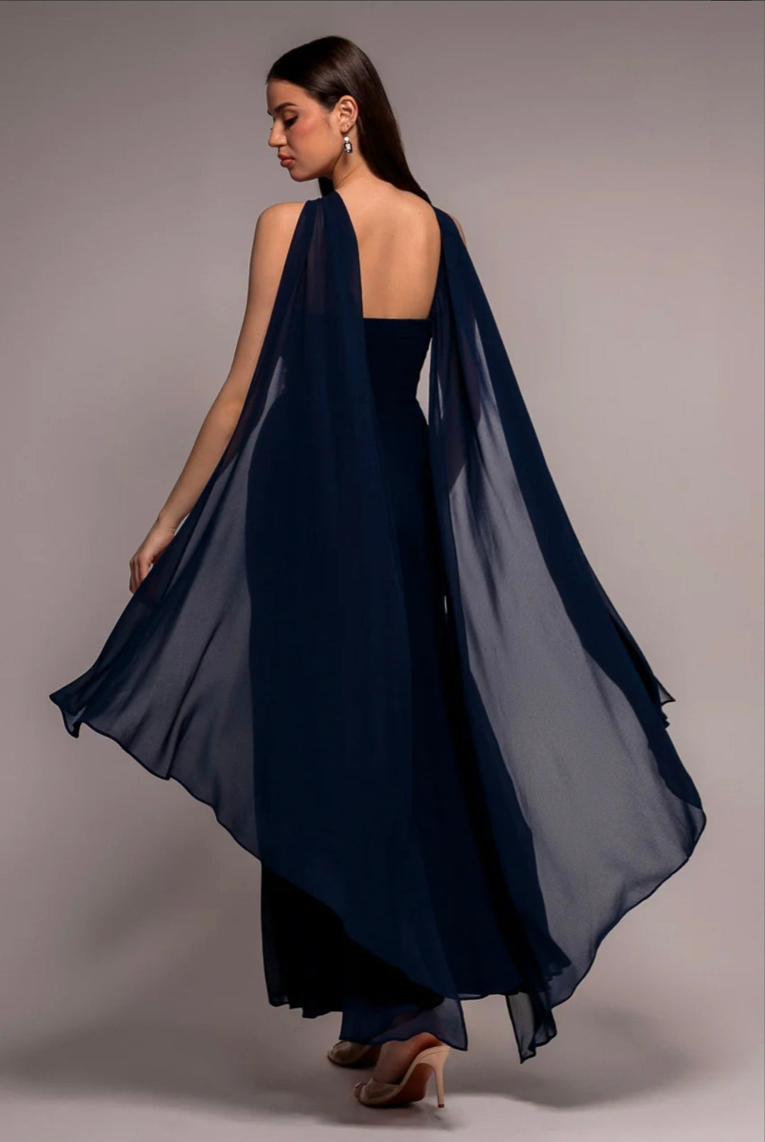 Goddiva Multiway Cape Chiffon With Embellished Trim Maxi Dress
