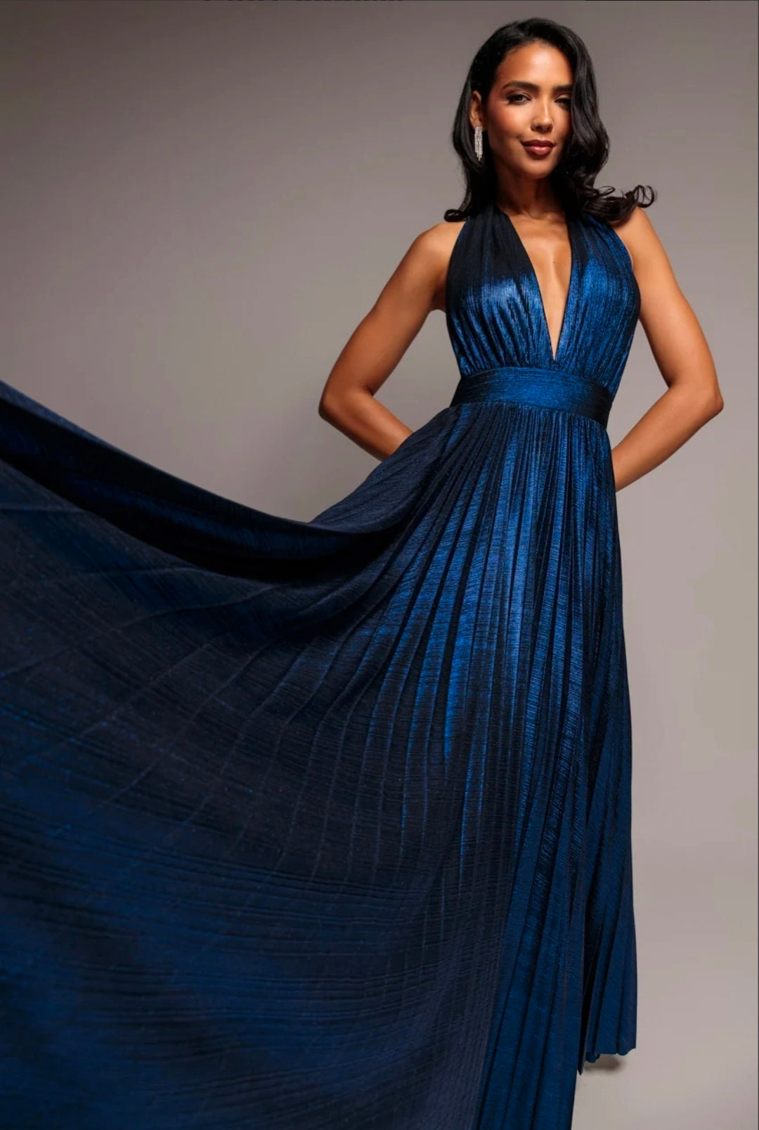 Goddiva Sunrise Foil Halterneck A-Line Maxi Dress