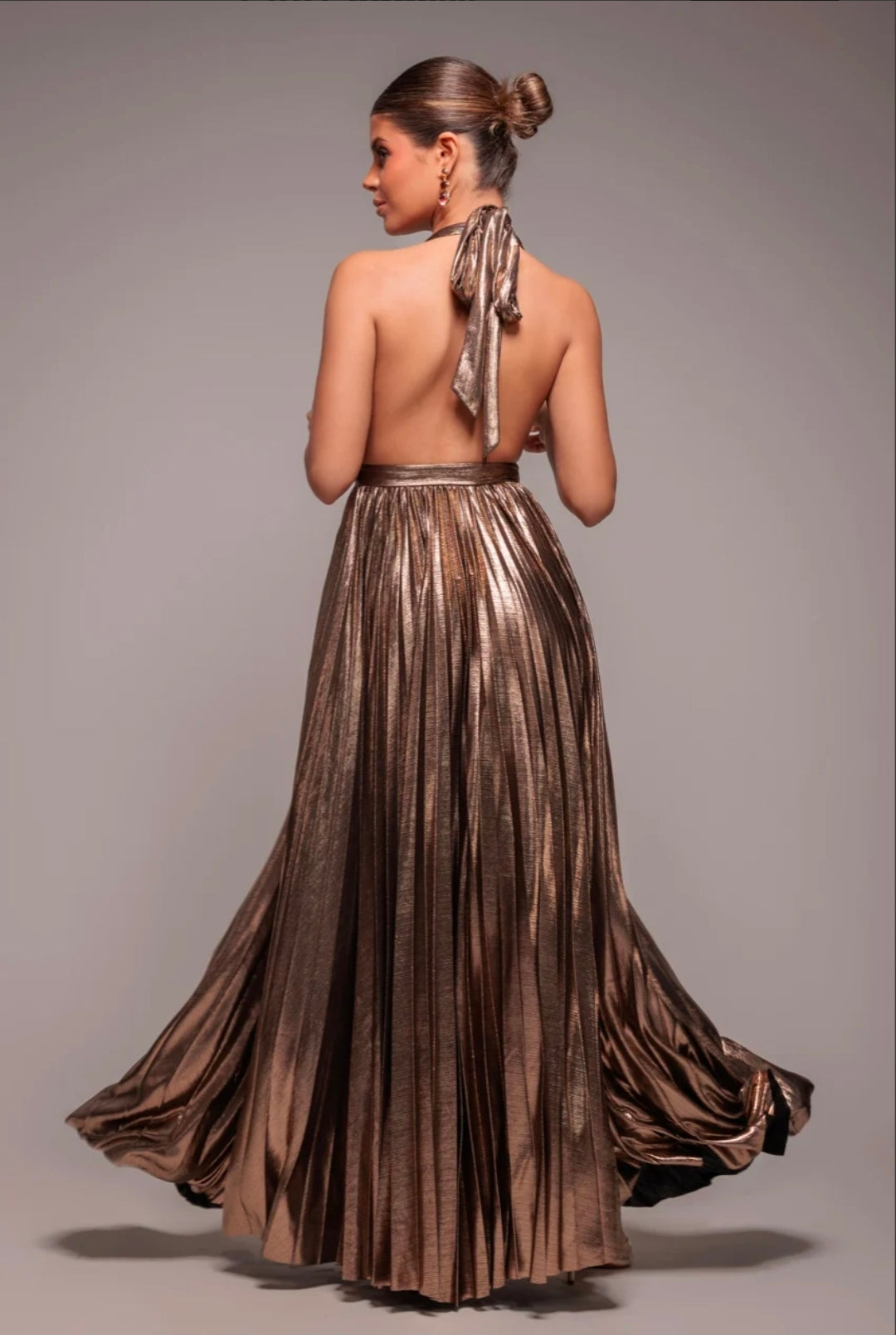 Goddiva Sunrise Foil Halterneck A-Line Maxi Dress