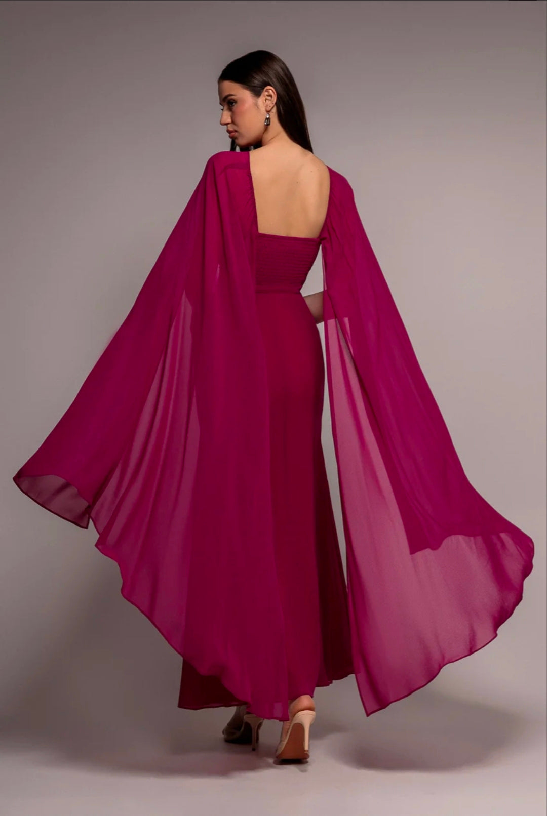 Goddiva Multiway Cape Chiffon With Embellished Trim Maxi Dress