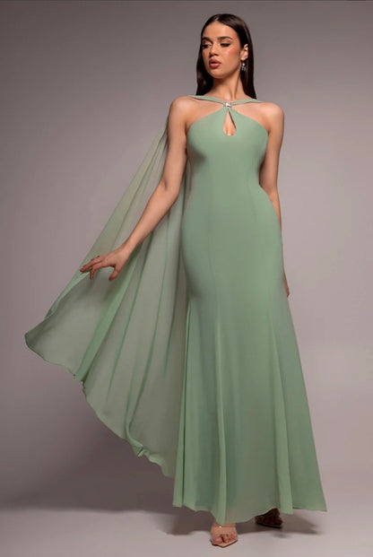 Goddiva Multiway Cape Chiffon With Embellished Trim Maxi Dress