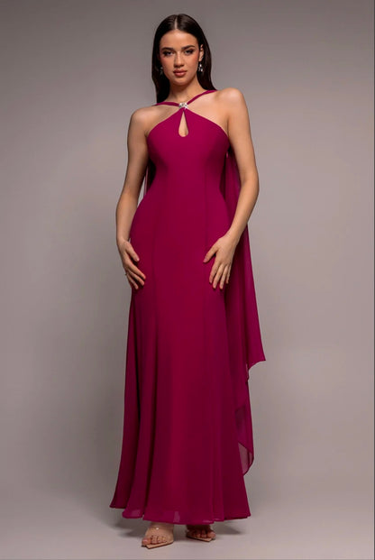 Goddiva Multiway Cape Chiffon With Embellished Trim Maxi Dress