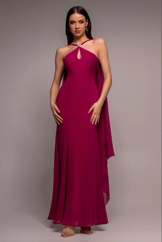 Goddiva Multiway Cape Chiffon With Embellished Trim Maxi Dress
