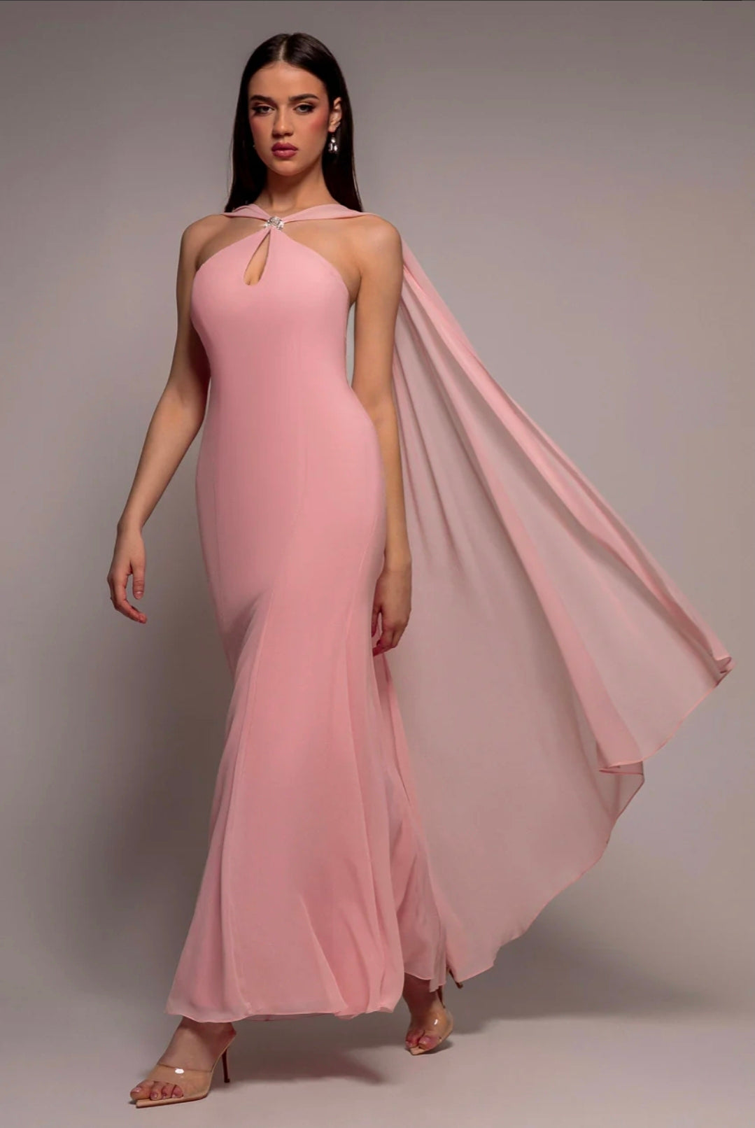 Goddiva Multiway Cape Chiffon With Embellished Trim Maxi Dress