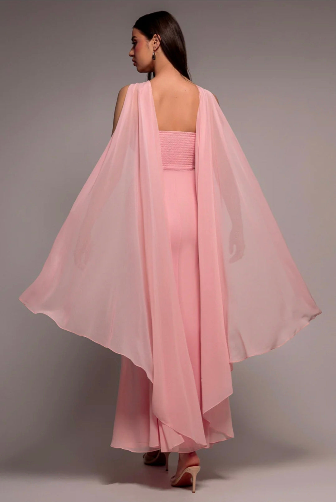 Goddiva Multiway Cape Chiffon With Embellished Trim Maxi Dress