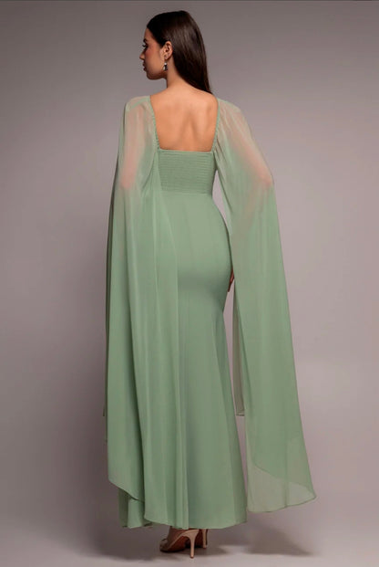 Goddiva Multiway Cape Chiffon With Embellished Trim Maxi Dress
