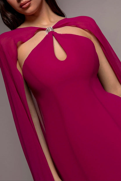 Goddiva Multiway Cape Chiffon With Embellished Trim Maxi Dress